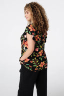 חולצה במידות גדולות עם צווארון עגול הדפסה שרוולים עם פרנזים E26414