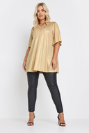 חולצה במידות גדולות צווארון V שרוול קצר מראה מבריק 303718