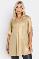 חולצה במידות גדולות צווארון V שרוול קצר מראה מבריק 303718