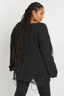 סוודר במידות גדולות שרוול ארוך צווארון עגול פרטי קרעים 303582