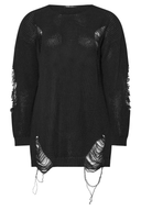 סוודר במידות גדולות שרוול ארוך צווארון עגול פרטי קרעים 303582