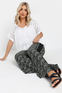 מכנסיים במידות גדולות קרסול רחב גומי במותן דוגמת אבסטרקט שתי כיסים קדמיים 303772