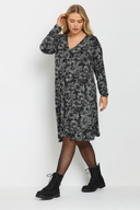 שמלה במידות גדולות צווארון V שרוול ארוך עם הדפס מידי 137785