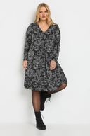 שמלה במידות גדולות צווארון V שרוול ארוך עם הדפס מידי 137785
