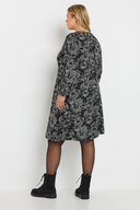 שמלה במידות גדולות צווארון V שרוול ארוך עם הדפס מידי 137785