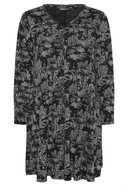 שמלה במידות גדולות צווארון V שרוול ארוך עם הדפס מידי 137785