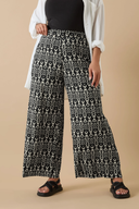 מכנסיים רחבים במידות גדולות גומי במותן ללא כיסים עם הדפס רגל 303309