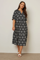 שמלה במידות גדולות צווארון V שרוול קצר דוגמת פסים מידי 137990