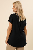 טישירט במידות גדולות צווארון עגול שרוול קצר פרטי טול דוגמת פרחים 321125