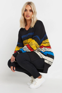 חולצה במידות גדולות צווארון V דוגמת פסים שרוול ארוך 302920