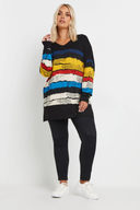 חולצה במידות גדולות צווארון V דוגמת פסים שרוול ארוך 302920