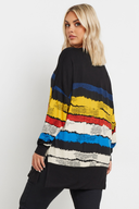 חולצה במידות גדולות צווארון V דוגמת פסים שרוול ארוך 302920