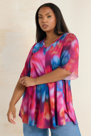 חולצה במידות גדולות שרוולים ארוכים פרטי טול עם קפלים צווארון V 321822