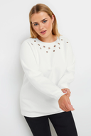 סווטשירט במידות גדולות צווארון עגול פרטי לולאות שרוול ארוך 302996