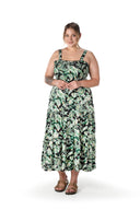 שמלה במידות גדולות גומי במותן עם כתפיות רחבות דוגמת פרחים T-82