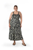 שמלה במידות גדולות דוגמת פרחים כתפיות עבות גומי במותן T-81