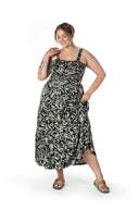 שמלה במידות גדולות דוגמת פרחים כתפיות עבות גומי במותן T-81