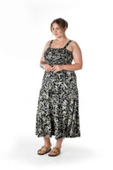 שמלה במידות גדולות דוגמת פרחים כתפיות עבות גומי במותן T-81