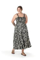 שמלה במידות גדולות דוגמת פרחים כתפיות עבות גומי במותן T-81