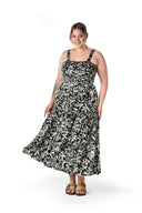 שמלה במידות גדולות דוגמת פרחים כתפיות עבות גומי במותן T-81