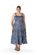 שמלה במידות גדולות גומי במותן עם כתפיות רחבות דוגמת פרחים T-84