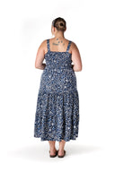 שמלה במידות גדולות גומי במותן עם כתפיות רחבות דוגמת פרחים T-84