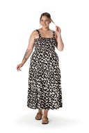 שמלה במידות גדולות דוגמת פרחים כתפיות עבות גומי במותן T-83