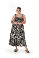 שמלה במידות גדולות דוגמת פרחים כתפיות עבות גומי במותן T-83