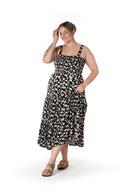 שמלה במידות גדולות דוגמת פרחים כתפיות עבות גומי במותן T-83