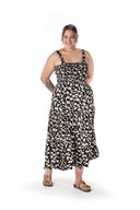 שמלה במידות גדולות דוגמת פרחים כתפיות עבות גומי במותן T-83