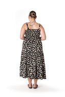 שמלה במידות גדולות דוגמת פרחים כתפיות עבות גומי במותן T-83