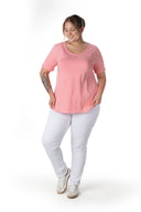 טישירט במידות גדולות שרוול קצר צווארון עגול חלקה 10971529