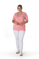 טישירט במידות גדולות שרוול קצר צווארון עגול חלקה 10971529