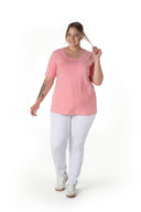 טישירט במידות גדולות שרוול קצר צווארון עגול חלקה 10971529