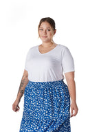 טישירט במידות גדולות צווארון V שרוול קצר חלקה 12481903