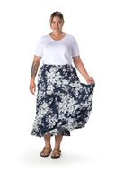 חצאית ארוכה במידות גדולות גומי במותן דוגמת פרחים T-14