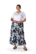 חצאית ארוכה במידות גדולות גומי במותן דוגמת פרחים T-14