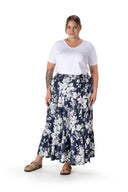 חצאית ארוכה במידות גדולות גומי במותן דוגמת פרחים T-14