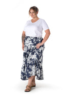 חצאית ארוכה במידות גדולות גומי במותן דוגמת פרחים T-14