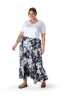חצאית ארוכה במידות גדולות גומי במותן דוגמת פרחים T-14